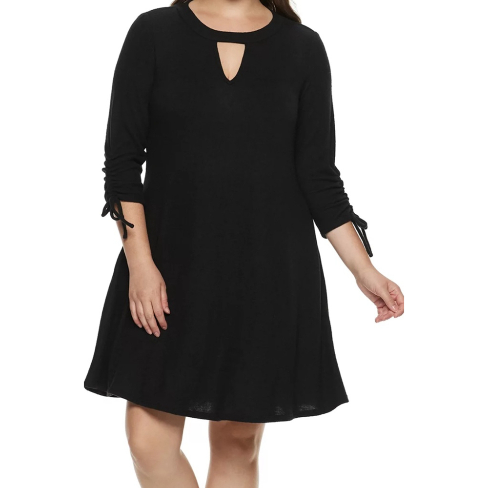 IZ Byer Black Keyhole Neck Tie Sleeve Knit Dress Size M NWT